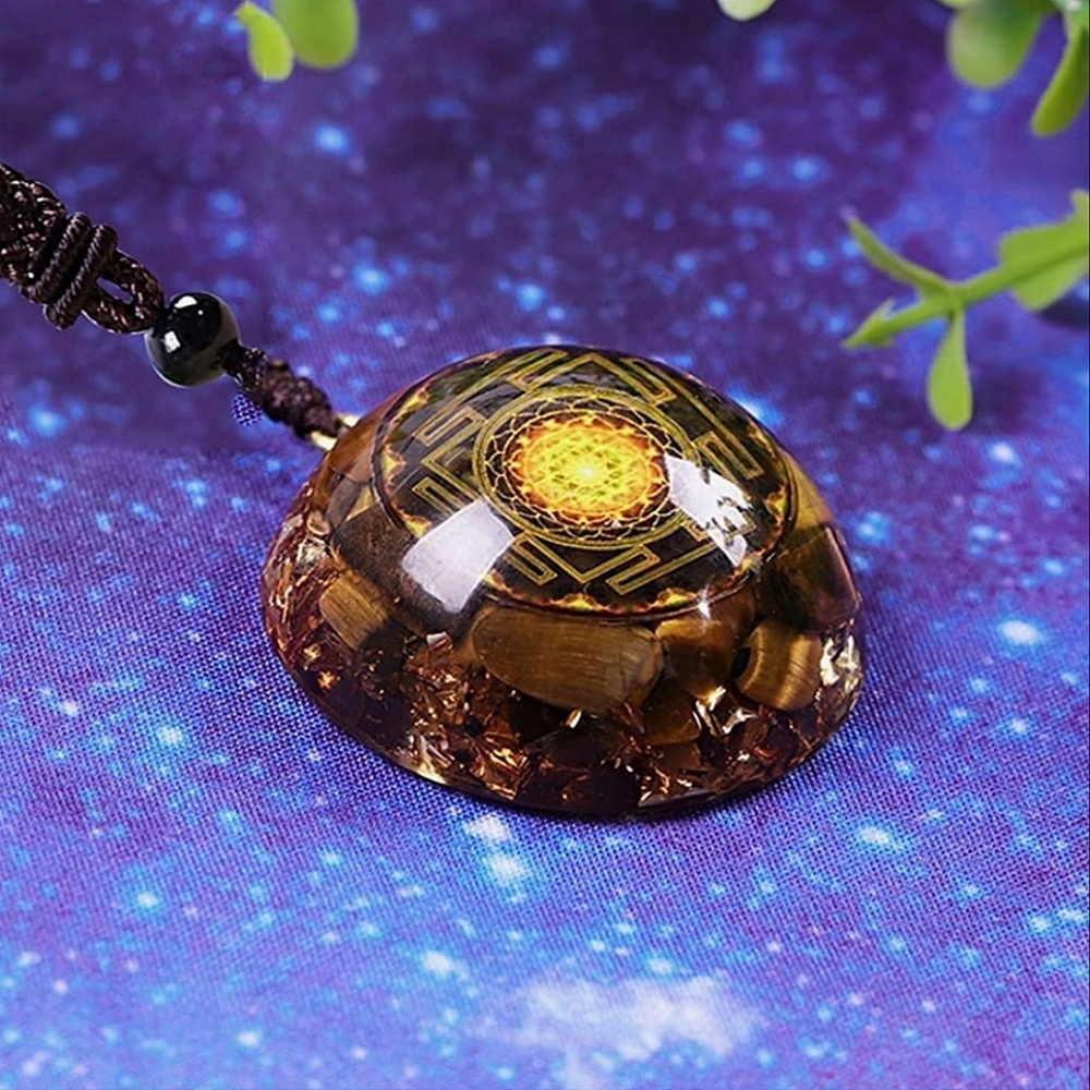 Energy Shifting Tiger's Eye & Gold Foil Orgonite Orgone Pendant Necklace